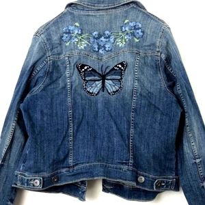 Torrid Blue Jean Jacket with Butterfly and Floral Embroidery